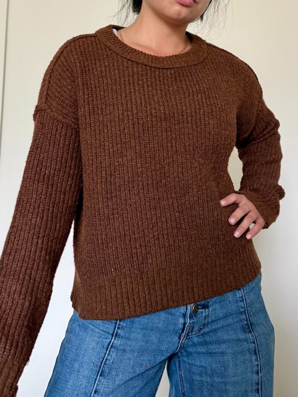 american eagle brown crewneck sweater